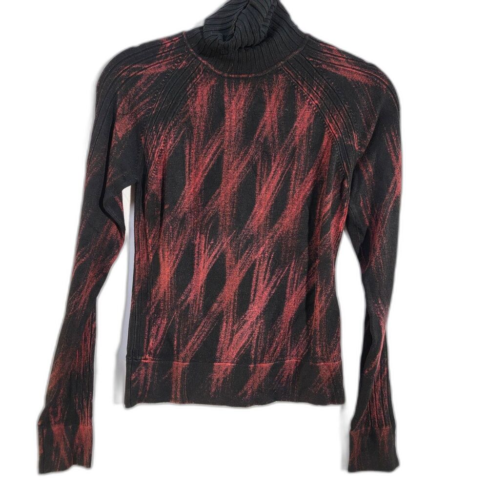 YUKA Black & Red Rayon Blend Sweater Turtleneck Long Sleeve Women's Size 12